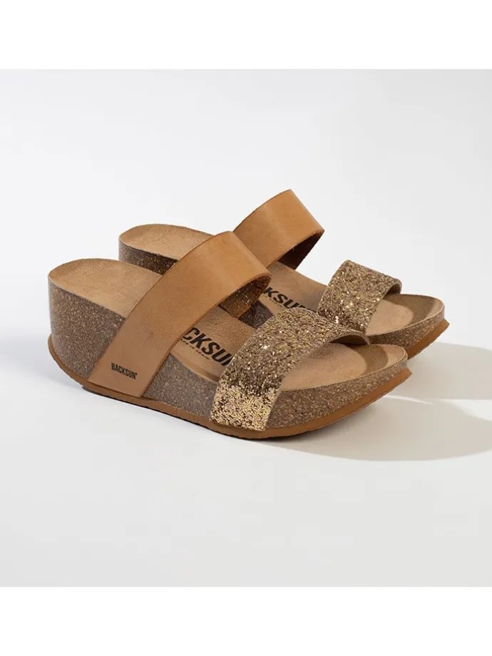 Sleehakslippers "Libreville"lichtbruin/goudkleurig