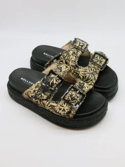 Sleehakslippers zwart/beige