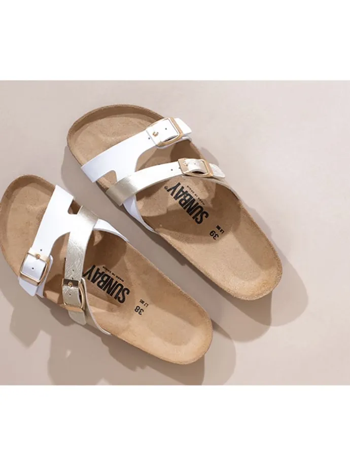 Slippers "Bambou" wit/goudkleurig