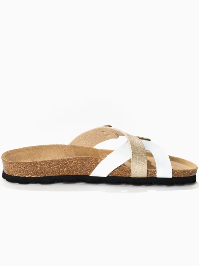 Slippers "Cleo" goudkleurig/wit