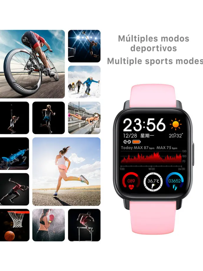 Smartwatch "QS16" zwart/lichtroze