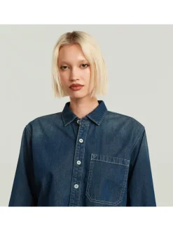Spijkerblouse - relaxed fit - donkerblauw