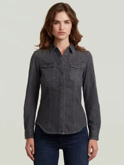Spijkerblouse - slim fit - antraciet