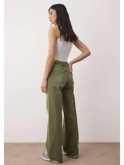 Spijkerbroek - wide leg - kaki