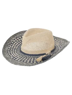 Strohoed beige/donkerblauw