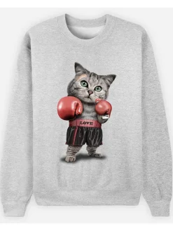 Sweatshirt "Boxing Cat" grijs