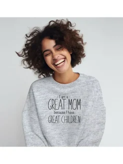 Sweatshirt "I am a great Mom because I have great children" grijs