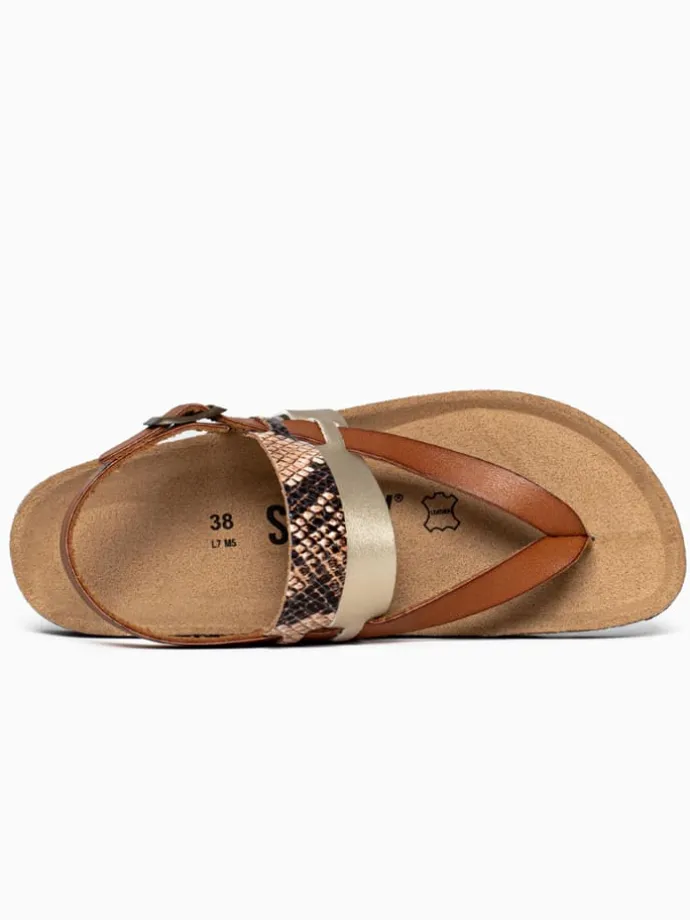 Teenslippers "Gove" lichtbruin/goudkleurig