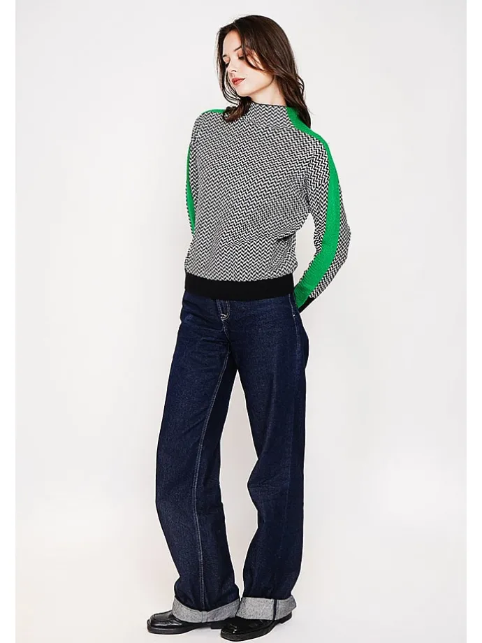 Trui zwart/wit/groen