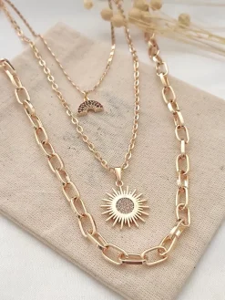 Vergulde ketting met edelstenen - (L)50 cm