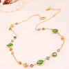 Vergulde ketting met edelstenen en parels - (L)50 cm