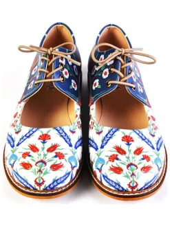 Veterschoenen wit/blauw