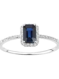 Witgouden ring met diamanten en saffier