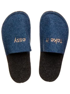 Wollen pantoffels "Happy Take it easy" donkerblauw